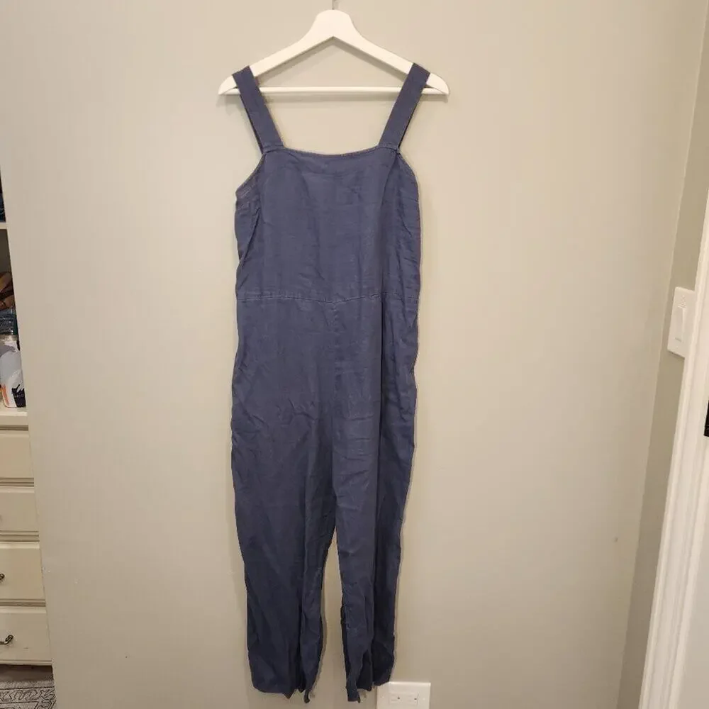 Everlane Linen Jumpsuit - Navy Pockets Adjustable Straps - Size 6